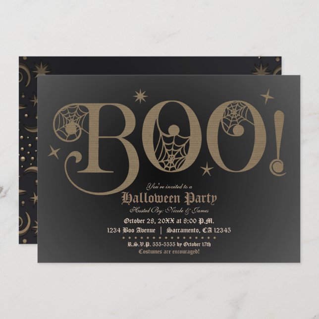 BOO Brown Rustic Elegant Halloween Costume Party   Invitation (Front/Back)