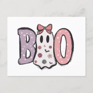 BOO Bubble letters Ghost & Pretty Pastel Halloween Holiday Postcard