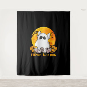 Boo Bulldog with Pumpkin Spider and Moon Tapestry