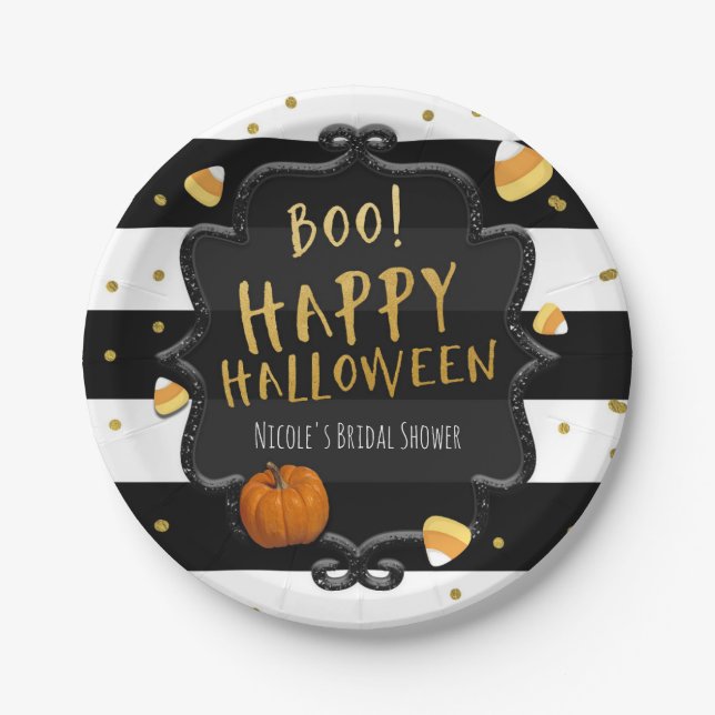 Boo! Candy Corn Costume Halloween Party Paper Plate (Front)