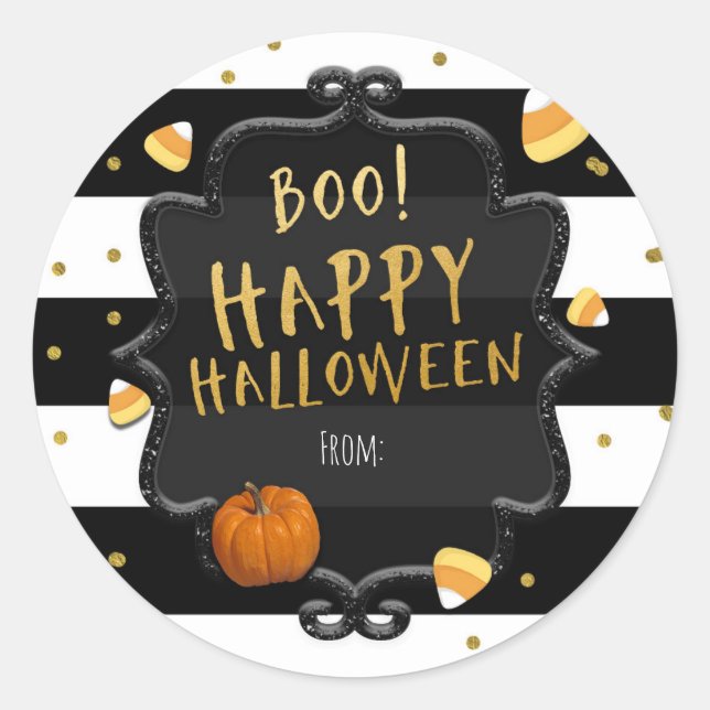 Boo! Candy Corn Happy Halloween Party Stickers (Front)