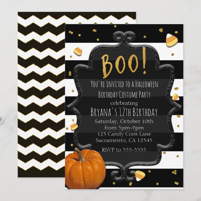 BOO! Candy Corn & Orange Pumpkin Halloween Invitation (Front/Back)