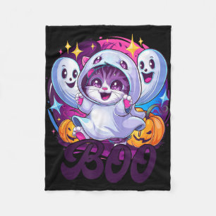 Boo cat ghost fleece blanket