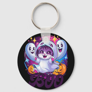 Boo cat ghost keychain