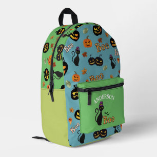 Boo Cat Halloween Pattern Personalized Name Printed Backpack
