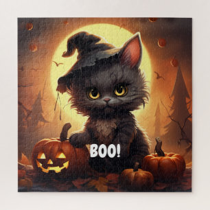 BOO! Cat Halloween Puzzle - Enchanted Moonlit Nigh