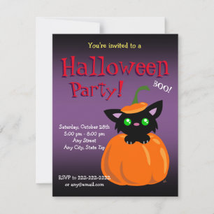 BOO! Cat in a Pumpkin Halloween/Birthday Invite
