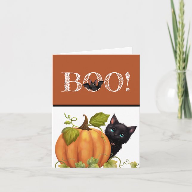 Boo Chat Halloween plié Carte de remerciements (Devant)