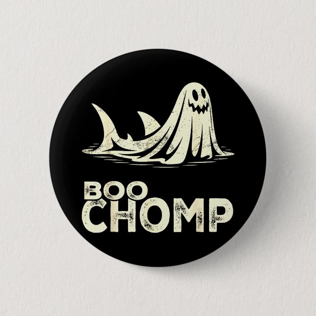 Boo chomp – funny ghost shark halloween retro  2 inch round button (Front)