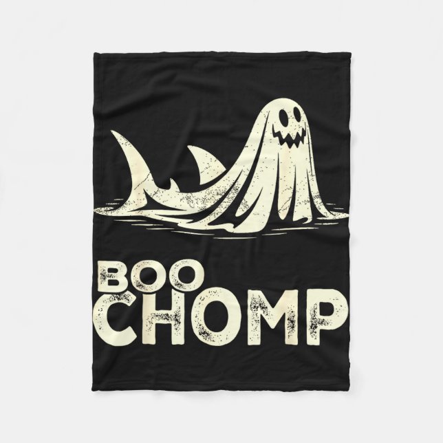Boo chomp – funny ghost shark halloween retro  fleece blanket (Front)