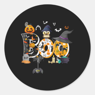 Boo Creepy Owl Pumpkin Ghost Funny Halloween Classic Round Sticker