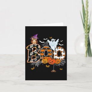 Boo Creepy Owl Pumpkin Ghost Funny Halloween Costu Card