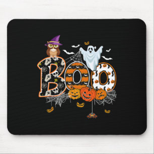 Boo Creepy Owl Pumpkin Ghost Funny Halloween Costu Mouse Pad