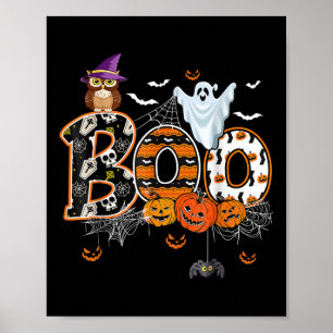Boo Creepy Owl Pumpkin Ghost Funny Halloween Costu Poster