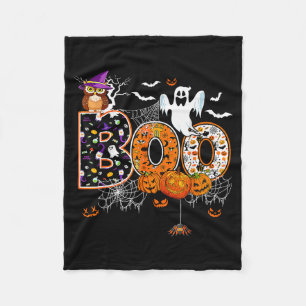 Boo Creepy Owl Pumpkin Ghost Halloween Men Women K Fleece Blanket