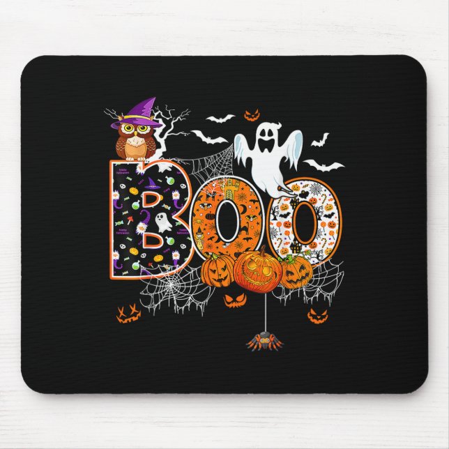 Boo Creepy Owl Pumpkin Ghost Halloween Men Women K Mouse Pad (Front)