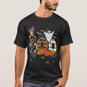 Boo Creepy Owl Pumpkin Ghost Halloween  T-Shirt