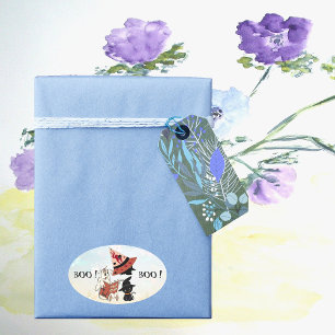 Boo Crew Black Cat Witch Hat Ghost Story Book Cute Oval Sticker