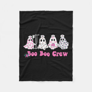 Boo Crew Breast Cancer Ghost Nurse Halloween Fleece Blanket