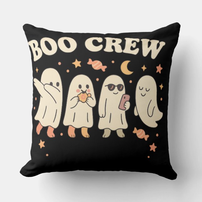 Boo Crew Cute Ghost Squad Funny Halloween Throw Pillow (Front)