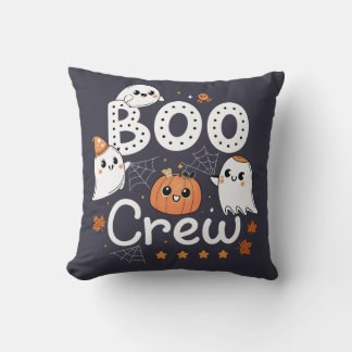 Boo Crew Cute Halloween Ghosts and Pumpkin Throw Pillow