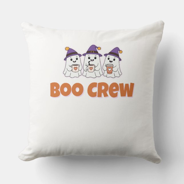 Boo Crew – Cute Halloween Ghosts Design Throw Pillow (Front)