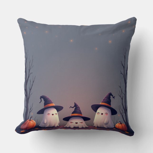 Boo Crew – Cute Halloween Ghosts Design Throw Pillow (Front)