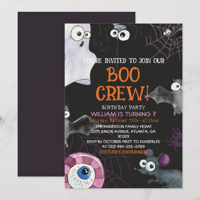 Boo Crew Fun Kids Halloween Birthday Party Invitation (Front/Back)