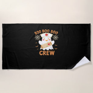 Boo Crew Funny Ghost Spooky Halloween Nurse T-Shir Beach Towel