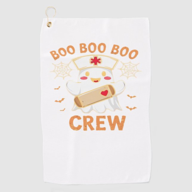 Boo Crew Funny Ghost Spooky Halloween Nurse T-Shir Golf Towel (Front)