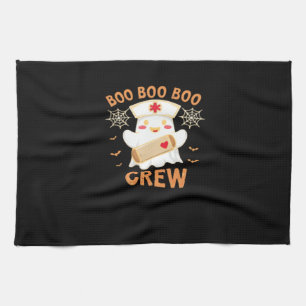 Boo Crew Funny Ghost Spooky Halloween Nurse T-Shir Kitchen Towel