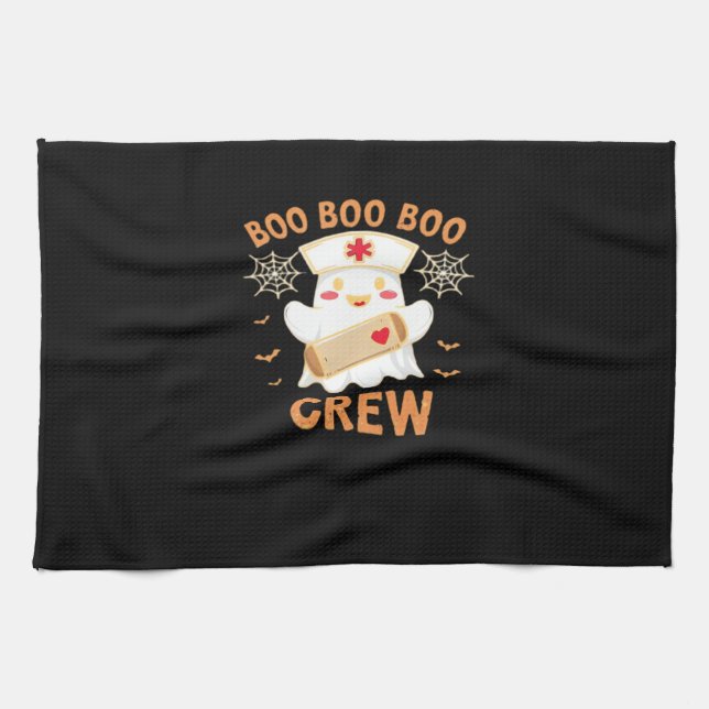 Boo Crew Funny Ghost Spooky Halloween Nurse T-Shir Kitchen Towel (Horizontal)