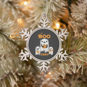 Boo Crew Ghost Halloween Snowflake Framed Ornament