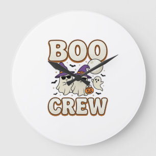 Boo Crew Ghost Halloween Vintage Vector Design_1 Large Clock