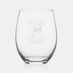 Boo Crew Ghost Halloween Vintage Vector Design_1 Stemless Wine Glass