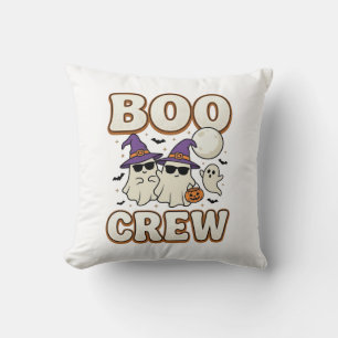 Boo Crew Ghost Halloween Vintage Vector Design_1 Throw Pillow