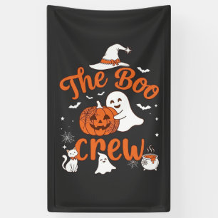 Boo Crew Ghost Pumpkin White Cat Witch Hat Banner