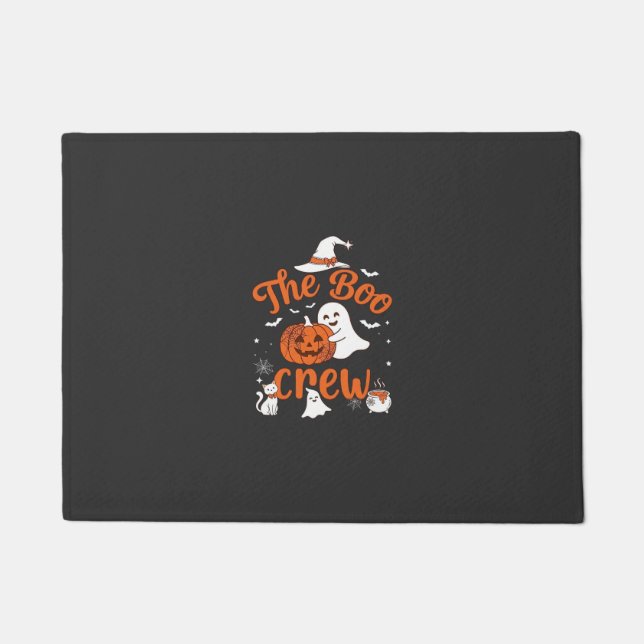 Boo Crew Ghost Pumpkin White Cat Witch Hat Doormat (Front)