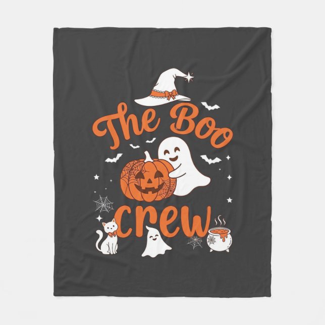 Boo Crew Ghost Pumpkin White Cat Witch Hat Fleece Blanket (Front)