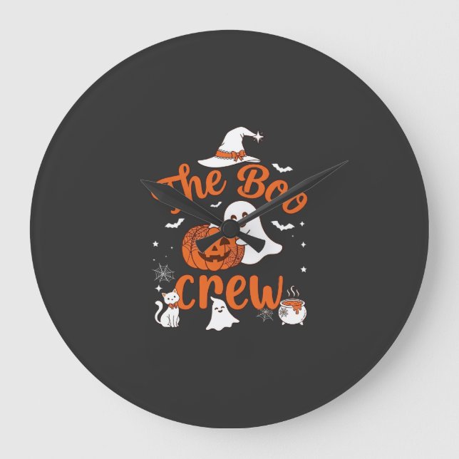 Boo Crew Ghost Pumpkin White Cat Witch Hat Large Clock (Front)