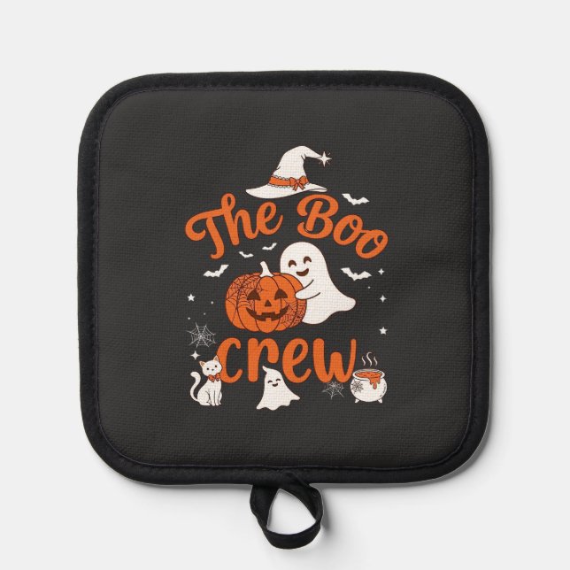 Boo Crew Ghost Pumpkin White Cat Witch Hat Pot Holder (Front)