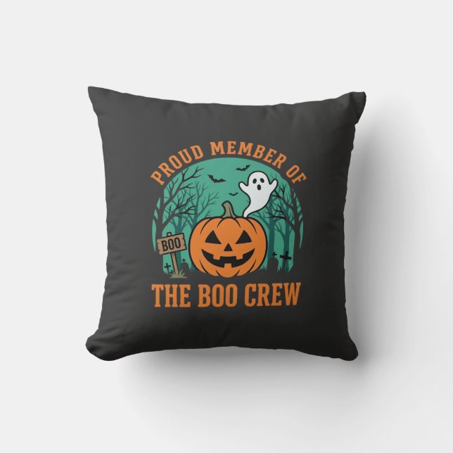 Boo Crew Halloween Ghost Pumpkin Design_1 Throw Pillow (Front)