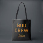 Boo Crew Monogrammed Halloween Tote Bag<br><div class="desc">Join the Boo Crew in style with this custom monogrammed Halloween tote bag! Featuring a simple “Boo Crew” text graphic, you can personalize it with your child’s name or any custom text and choose from a variety of fonts and colours to match your Halloween theme. Perfect for trick-or-treating, carrying party...</div>