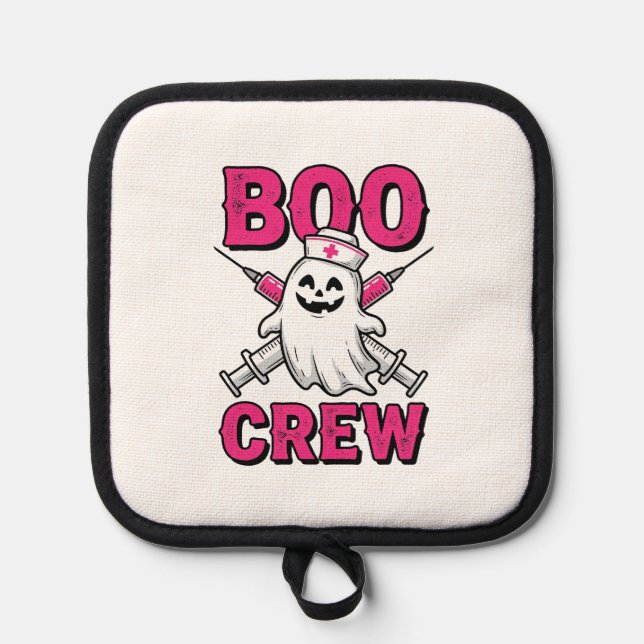 Boo Crew Nurse Ghost Halloween Vector Design_1 Pot Holder (Front)