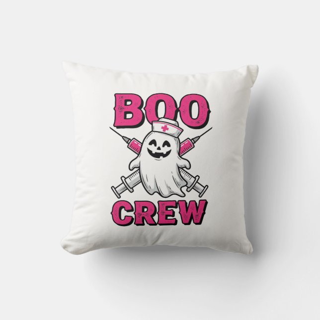 Boo Crew Nurse Ghost Halloween Vector Design_1 Throw Pillow (Front)