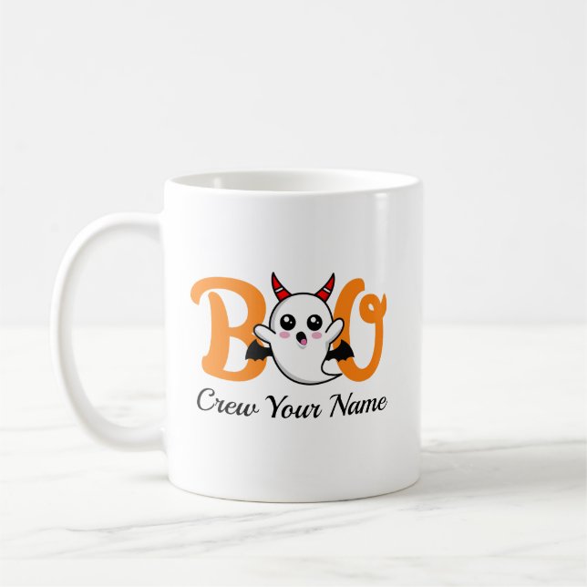 Boo Crew Orange Halloween Family Personalized Coffee Mug (Left)