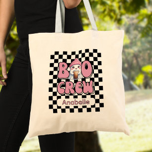 Boo Crew Pink Ghost with Iced Coffee Personalized Tote Bag