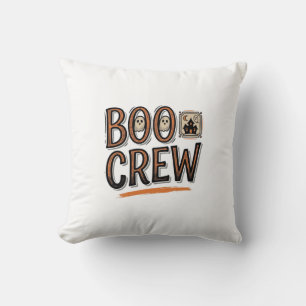 Boo Crew Vintage Halloween Engraving Shirt Design_ Throw Pillow