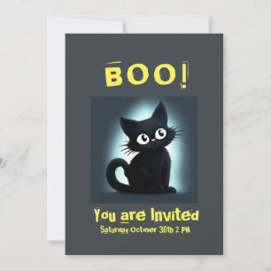Boo Cute Black Cat Halloween Party Invitation