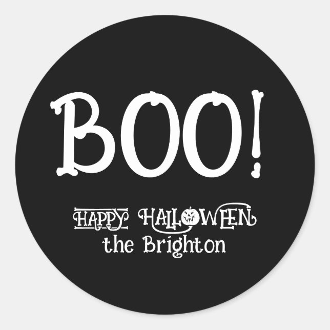 Boo cute fun bone pumpkin Halloween Classic Round Sticker (Front)